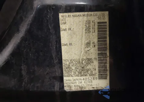 2015 Nissan Altima 2.5 S from USA, damaged, VIN 1N4AL3APXFN405289